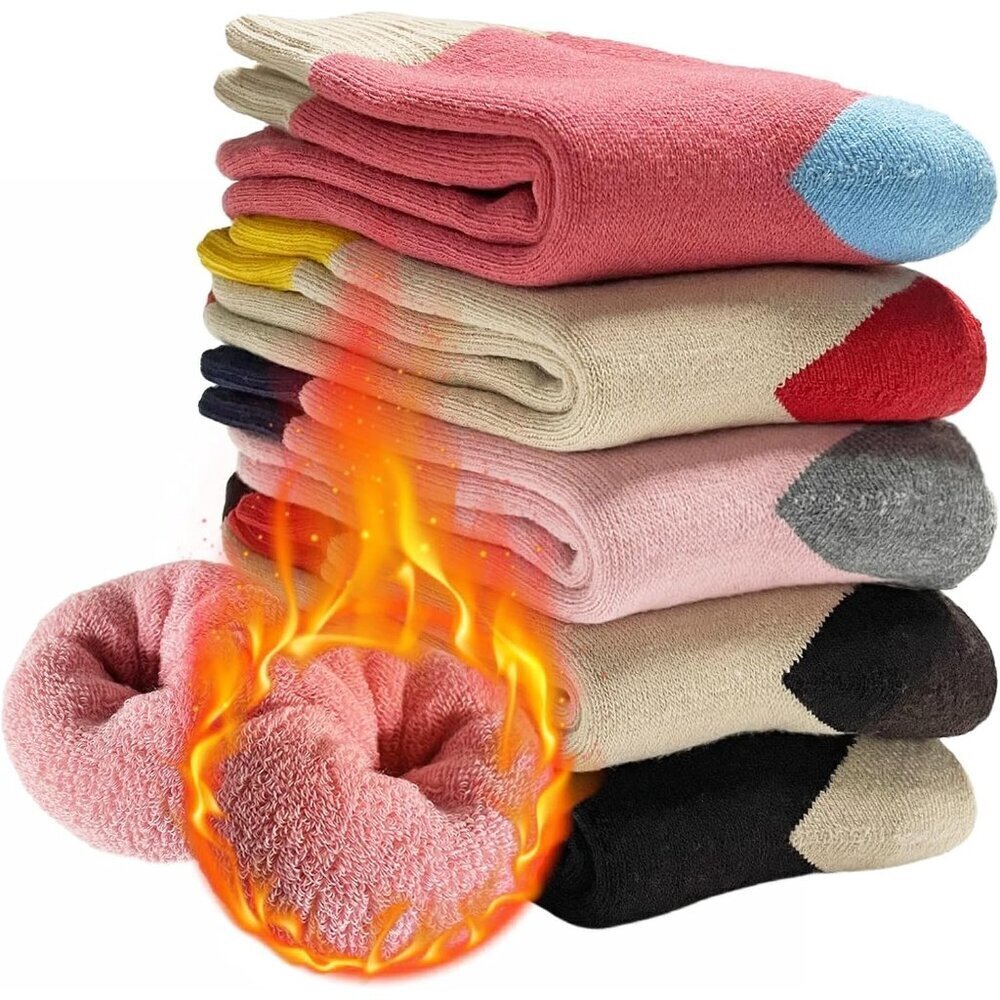 Women 5 Pairs Colorful Warm Winter Cozy Thermal Cold Mini Crew Calf Socks